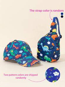 2pcs/Set Kid's Cartoon Dinosaur Print Baseball Cap + 1pc Random Cut Dinosaur Print Crossbody Bag, Cute & Fun, Suitable For Daily Wear, Outdoor, Graduation, Back To School, Children's Holidays, Dopamine Outfit - Multicolor - View 5