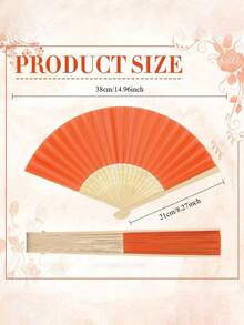1/2/3/4/6/8pcs Folding Fans Made Of Bamboo, Perfect For Hand-Held Use. These Crafted Fans, Inspired By Japanese And Chinese Designs, Are Ideal For Weddings, Bridal Events, Church Gatherings, Decorations, And As Gifts Or Party Favors In Orange - Orange Color - View 5