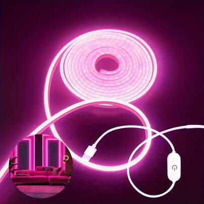 1pc Pink LED Neon Light Strip, USB Powered, Flexible LED Light Strips For DIY, Christmas Decor Lights, USB LED String Lights, Cabinet Lights, Bedroom, Living Room, Bar, Restaurant, Party, Holiday, Christmas, Halloween, Soft Neon LED Lights