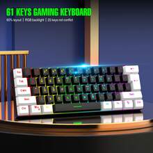1pc 61-Key Wired White/Black Membrane Keyboard, RGB Backlit Gaming/Office Keyboard Set, Suitable For Home, Office, Gaming, Christmas Gift / Xmas Gift / New Year 2026 Holiday / Christmas Decoration / Xmas Edition Gift For Kids / Gift For Family / Year-End - 61白色 - 查看 6