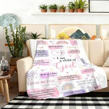1 pieza "Soy el hijo de Dios" Manta de felpa con fe, manta de franela con estampado, diseño de punto de poliéster suave, uso versátil, lavable a máquina, manta y manta esponjosa ideal para el hogar, viajes, exteriores, cálida y acogedora, adecuada para todas las estaciones - Multicolor - Ver 7