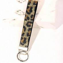 1pc Gold & Diamond Decorated Bling Glitter Wristband With Open Circle Keychain, Suitable For Clutch And Keychain Leopard Print - A - View 1