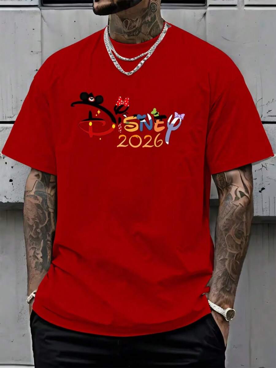 Disney's Annual Limited Theme Men's 2026 Theme White Short-Sleeved T-Shirt Pattern T-Shirt | Optimistic Printing | Comfortable Style, Mickey Mouse Shirt - Đỏ - Xem 1