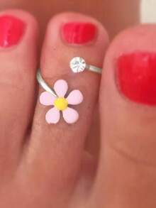 1pc Elegant Minimalist Square Rhinestone Flower Adjustable Metal Toe Ring, Suitable For Gifts And Beach Vacation - Multicolor - View 3