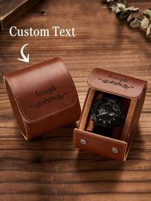 1pc Custom Leather Watch Case, Personalized Travel Watch Roll, Custom Text Leather Watch Box, Personalized Engraved Name Watch Organizer, Custom Watch Display Case, Watch Holder, Jewelry And Watch Storage Case, Pocket Watch Case, Custom Watch Case, Leather Watch Holder, Groomsman Gift, Wedding Gift - Multicolor - View 9
