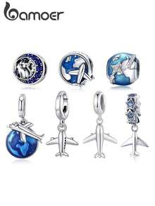 1 pièce Pendentif avion en argent sterling 925, convient pour bracelet chaîne serpent DIY, élégant bijou de perles - Argent - Voir 10
