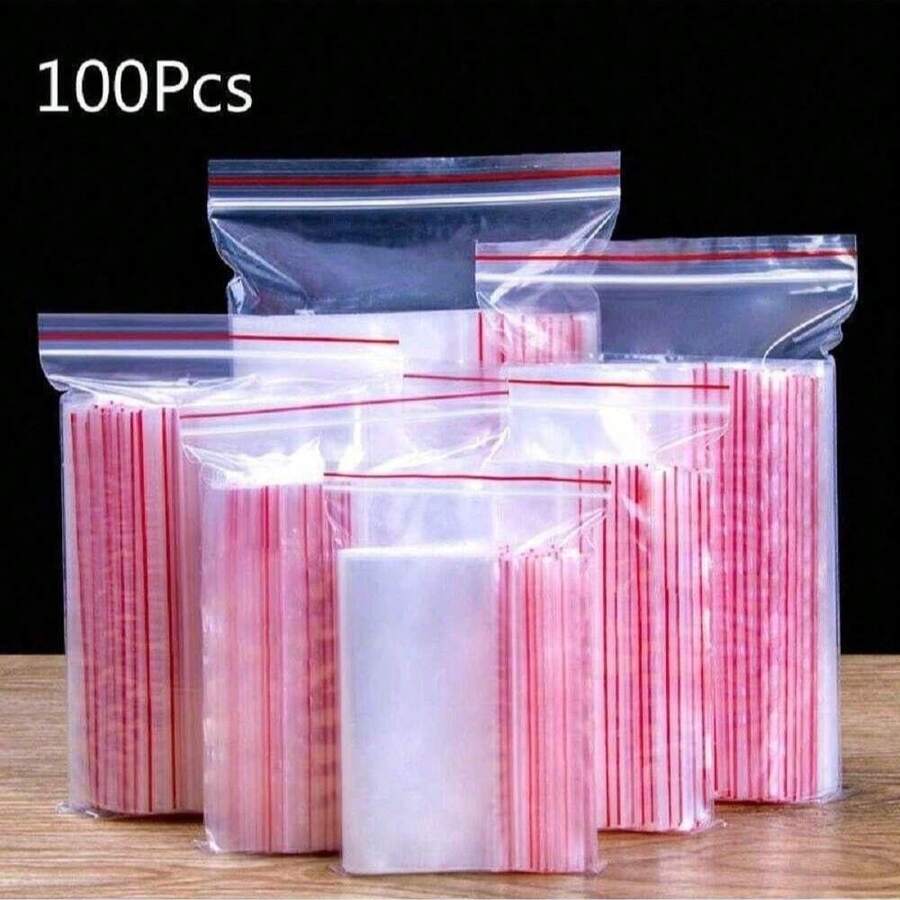 100pcs/Pack Transparent Plastic Resealable Glass Paper Bags, Self-Sealing Bags - White - View 1