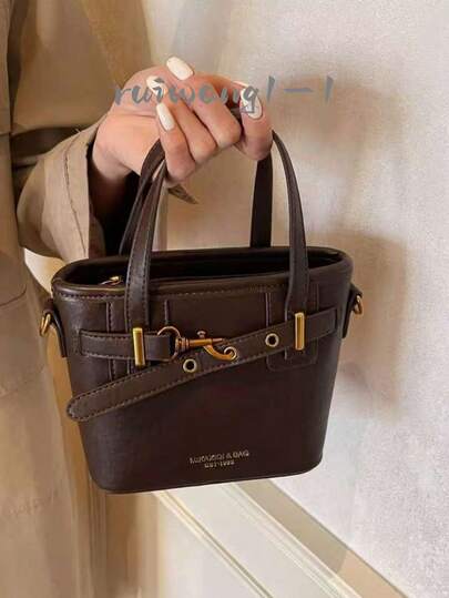 PU Leather Solid Color Mini Bucket Bag, Versatile Casual Crossbody Bag