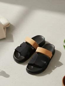 Women's Adjustable H-Logo Slide Sandals, Fashionable Spring Slippers - Black - View 4