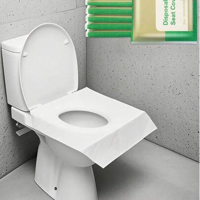 100片装便携式马桶座垫纸，成人适用，一次性或可冲散，旅行必备，飞机、公路旅行、露营和酒店的理想之选。可放入洗漱包、化妆包、沙滩包、度假包、背包、旅行配件、夏季必备品和学习用品中。