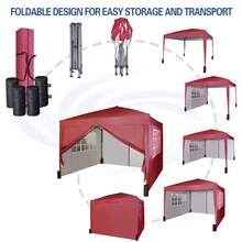MCC Direct Pop-Up Gazebo 3m X 3m With Sides 2 Wind Bars & 4 Weight Bags & Silver Protective Layer Waterproof Marquee Canopy WS - Red - View 4