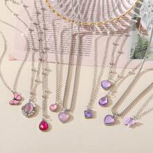 Set de 5 collares de mujer con colgante minimalista en forma de mariposa y gota de agua de estilo bohemio y colorido - Morado - Ver 3