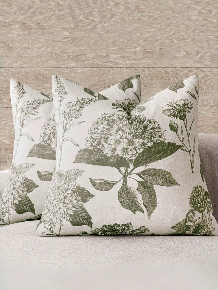 一套亚麻印花靠垫套，复古农舍波西米亚风家居装饰枕套，适用于沙发、椅子、卧室、客厅 - 綠色 - 查看 1