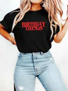 Birthday Things Shirt, Stranger Birthday Tee, Birthday Gift, Funny Birthday Tshirt, Strange Birthday Top, Series Birthday Apparel, Humor Tee - màu đen - Xem 1