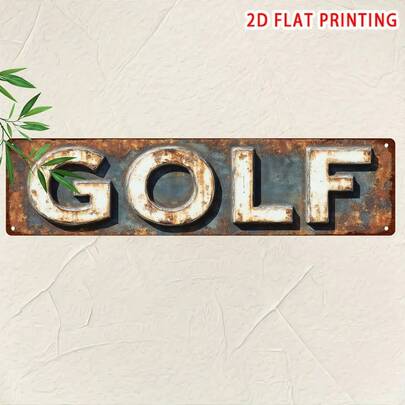 1 件复古 2D 平面高尔夫金属铁艺标牌 - 10.16x40.64 厘米，乡村风格墙面装饰，做旧“高尔夫”字样设计，非常适合家居、酒吧、咖啡馆、车库或农舍，是圣诞节、复活节、情人节、圣帕特里克节、高尔夫装饰、高尔夫铁艺标牌、复古、铁艺字母墙饰、青铜厨房字母、复古金属标牌、年份标牌、西西里金属标牌、复古铁艺标牌、家居装饰、公寓装饰、墙面装饰、金属牌匾等的理想之选。