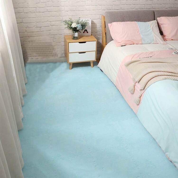 16 Peças Tapetes de Retalhos de Cor Sólida para Uso Doméstico, Tapetes de Espuma Grossa Decorativos de Quebra-cabeça para Quarto, Tapetes de Retalhos de Cor Sólida Felpudos e Aparáveis - Multicolorido - Visão 23