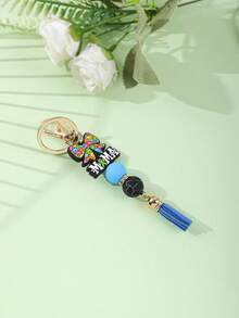 1个硅胶珠流苏吊坠钥匙扣，创意拼图蝴蝶结MAMA字母钥匙链，腕带，包包挂饰，车饰，适合女性日常出行 - 彩色 - 查看 2