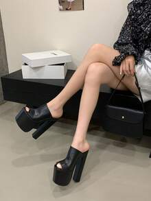 Classic European Style Comfortable Chunky Heel Sandals, Elegant Chunky Heel Sandals, Classic Chunky Heel Sandals, Chunky Heel Dance Sandals, Chunky Heel Party Shoes - Black - View 12