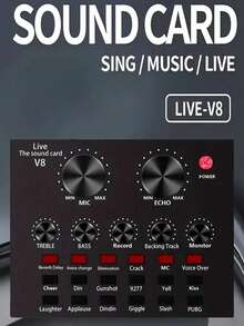 V8 - 直播音訊卡，卡拉OK錄音與廣播音訊混音器 - USB 外接音訊卡適用於直播、KTV、錄音和語音聊天 - 均碼 - 查看 5