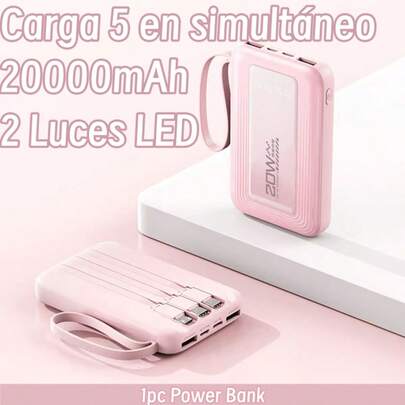 20000mAh Mini Power Bank, 20W Bateria Externa Carga Rapida, Batería Portátil PD3.0 QC4.0, USB C Input & Output Powerbank, Incluye 2 Luces LED, Carga 5 en simultáneo, Compatible con Samsung y otros smartphones.