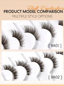 Lasvirey 6对棕色半截假睫毛，自然妆效，C型整条假睫毛，短款猫眼假睫毛，轻盈柔软，交叉浓密型假睫毛，适合各种派对场合 - 查看 4