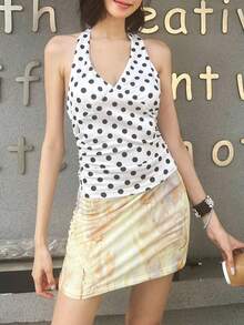 女士无袖亮片波点针织弹力吊带露脐上衣，适合度假和狂欢节 - 白色 - 查看 3