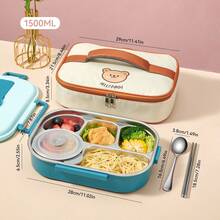 1500ML 304 Stainless Steel Lunch Box With Cutlery & Soup Bowls, 4/5-Compartments Microwave Heatable Bento Box, Leak Proof Fruit Salad Food Container, Reusable Lunch Container, Hot Water Heating, Suitable For Students & Adults To Use In School, Office, Camping, Travel, Picnic, Back To School - Multicolor - View 18