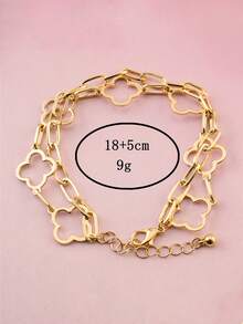 1条时尚七花双层手链，适合女士日常佩戴、节日礼物、海滩休闲，镀金。 - 金黃色 - 查看 2