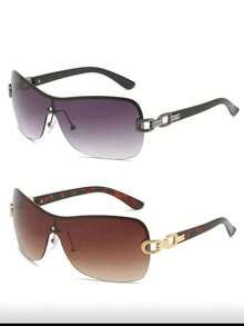 2副环绕式大框Y2K未来主义时尚眼镜 - 2pc(雙茶和雙灰) - 查看 3