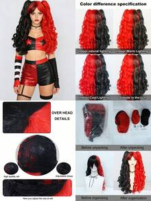 6色洛丽塔甜美另类长卷双马尾假发套装，包含黑红/黑粉/黑金等多种配色，完美适用于主题派对、角色扮演和音乐节，佩戴舒适。 - 彩色 - 查看 2