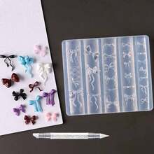 1pc 3D Bow Silicone Nail Mold + 1pc Y2K Ballet Ribbon Nail Art Template Carving Pen Manicure Tools - 1 Set - View 7