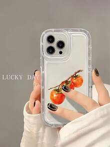 1pc Customizable Name & Persimmon Pattern Transparent Airbag Shockproof Phone Case, Suitable Compatible With Apple 17 Pro Max/16 Pro Max/15 Pro/14 Plus/13 Pro/12 Pro Max/11 Pro Max/XR Max Phone Accessories - Clear - View 4