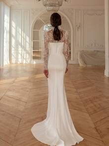 Elegant Strapless Satin Mermaid Wedding Dress With Ruched Detail & Lace Top, 2-Piece Set, Wedding Dresses For Bride, Elegant And Comfortable, Includes Plus Sizes, Bridal Gown, Formal Dresses For Women, Suitable For Wedding, Party, After-Party Dress, Cocktail Party, Bride, Party Dress, Formal Occasions, Dinner Dress, Prom Dress, Birthday Party, Celebration, Gala, Festival, Ceremony, Graduation, Homecoming Dress, Vacation, White - 白色 - 查看 9