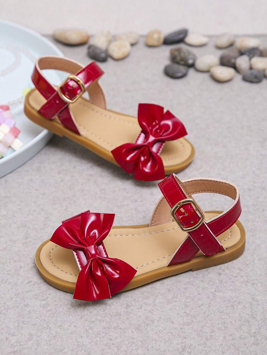 A Pair Of Sweet Princess Red Bow Sandals In Spring And Summer Are Suitable For Daily Life, Parties, Festivals, Beach Play And Other Occasions. - Red - View 1