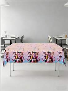 New K-Pop Cartoon Inspired Birthday Party Disposable Tablecloth Set, Popular Anime Style Party Supplies For Girls Birthday Events - Multicolor - View 1
