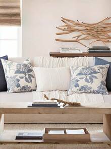 1pc Floral & Classical Pattern Throw Pillow Cover, Vintage French Country Style Sofa Cushion Case, Luxury Linen Fabric Square Decorative Pillow Sham For Living Room Bedroom, Breathable Home Decor Accessory (Inner Pillow Not Included) - Blue - View 6