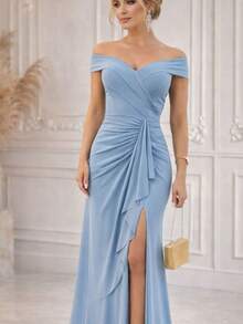 Bridesmaid Dress Guests Promotion Olive Green Fuchsia Black Lilac Terracotta Emerald Royal Red Marsala Navy Dull - 藍色寧靜 - 查看 2