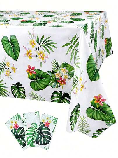 1 szt./3 szt. hawajskie obrusy Luau z liśćmi palmowymi, jednorazowe plastikowe prostokątne obrusy na stół Hawajskie do dekoracji imprez, obrus Aloha z tropikalnymi liśćmi palmowymi, letni basen, plaża, urodziny, koktajl, safari, dżungla, akcesoria na imprezę