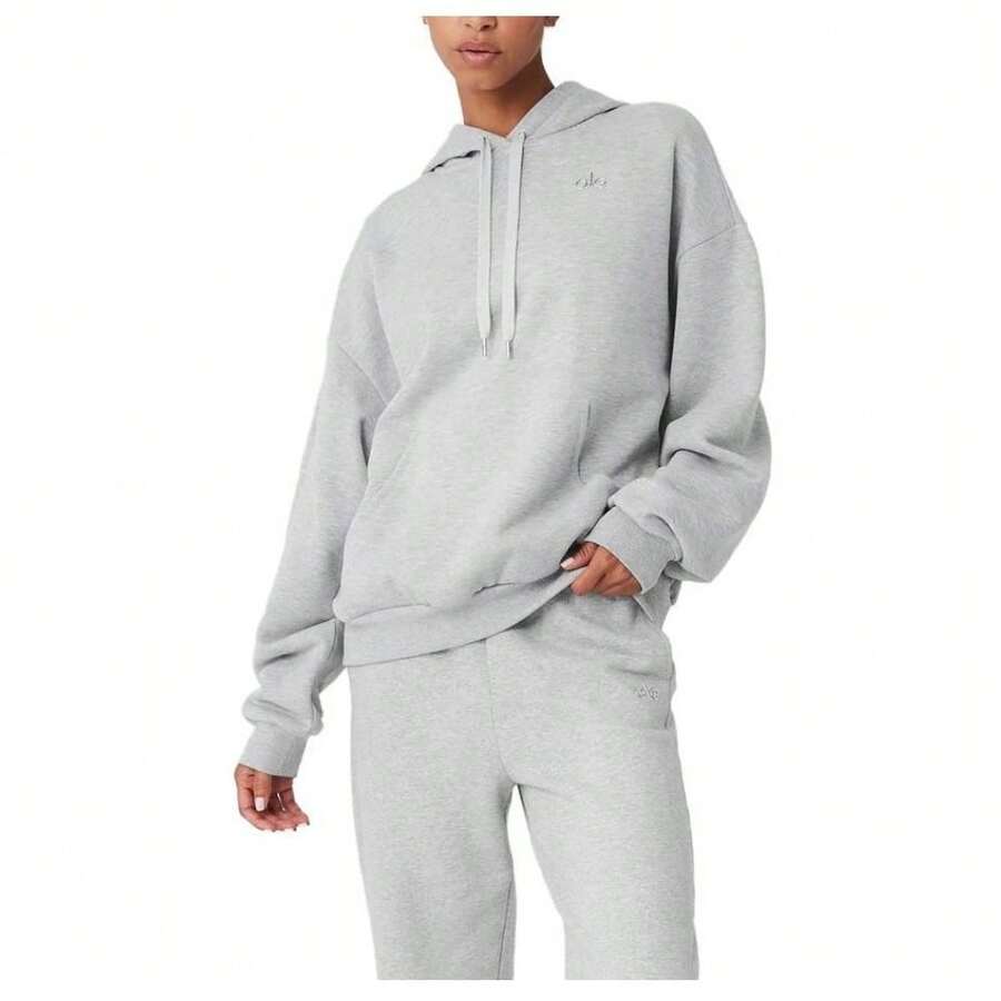 Alo Yoga Women's Accolade Hoodie | Premium Heavyweight French Terry Fleece Sweatshirt | Luxury Soft Oversized Hooded Pullover | Classic Athletic Streetwear Essential | Urban Fashion Loose Fit Casual Lounge Wear With Signature Chrome Logo - 淺灰色 - 查看 1