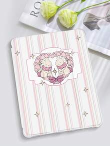 Striped Pink Heart Bunny Easter Painted Tablet Case, Compatible With Mini 4/5/6/7, Air, 9.7/10.2/10.5, Air 4/5, Pro 11-Inch, Galaxy Tab A8 10.5 Inch 2022, With Pencil Holder, Tri-Fold Stand, TPU Soft Edge Protection, Magnetic Sleep/Wake - Multicolor - View 3