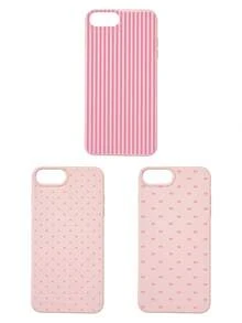 3pcs Set Soft Faux Leather Texture Bowknot/Stripe/Polka Dot Phone Case, Cute Girly Aesthetic Design, Shock-Resistant Protective Cover Compatible With IPhone & Galaxy - Multicolor - View 11