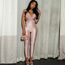 2026 Spring New Women's Sexy Spicy Girl Cross Color Cross Back High Waist Tight Jumpsuit Pants - 粉色 - 查看 4