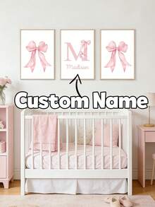 Conjunto de 3 pôsteres personalizados com nome e laço rosa, decoração de parede moderna e minimalista, elegante e charmosa, ideal para quarto de meninas, sala de estar e como presente de aniversário. - Rosa - Ver 10