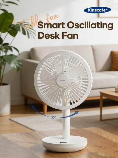 kinscoter 1个4000mAh可充电便携式摆动桌面电风扇，空调冷风机，可充电桌面风扇，户外空调冷风机，适用于办公室、卧室、酒店