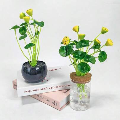 1pc Artificial Lotus Leaf Plant (Pot Not Included), 12 Stems Fake Water Plant, Suitable For Fish Tank, Aquarium Decor, Artificial Aquatic Plant, Home/Office Decoration