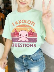 Tween Girls' Casual Funny Print Crew Neck Short Sleeve T-Shirt, Summer Top - Mint Green - View 3