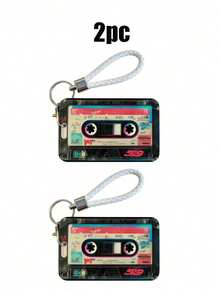 Retro Cassette Tape Style Card Holder, Sliding Design With Anti-Lost Lanyard, Durable Structure, Suitable For ID/Transit Cards/Other Cards, Retro Style, Protective, Shock & Scratch Resistant - Multicolor - View 9