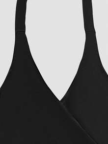 性感深V领褶皱腰部露背吊带镂空迷你连衣裙，夏季新款 - 黑色 - 查看 6