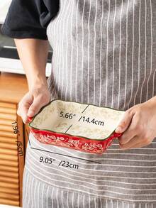 Loyang Keramik Motif Bunga Vintage Merah yang Dilukis Tangan dengan Pegangan, Peralatan Masak Persegi untuk Dapur, Cocok untuk Salad, BBQ, Ayam Panggang, Kue, dan Pizza, Aman untuk Oven dan Microwave - Merah - View 22