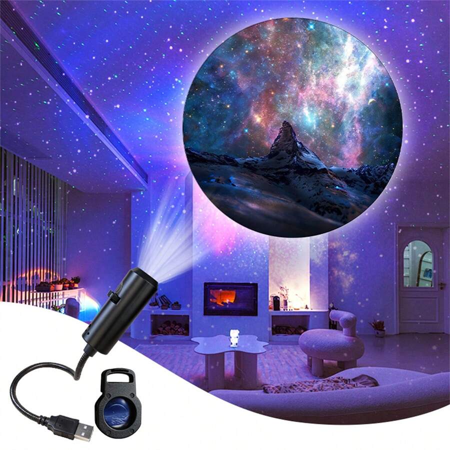 3/6/10pcs USB LED Starry Sky Projector Lamp, 360° Rotating Starry Sky Pattern, USB Powered Desk Lamp, Perfect For Valentine's Day Birthday Gift Computer Room Decor, No Remote Control - Black - View 1